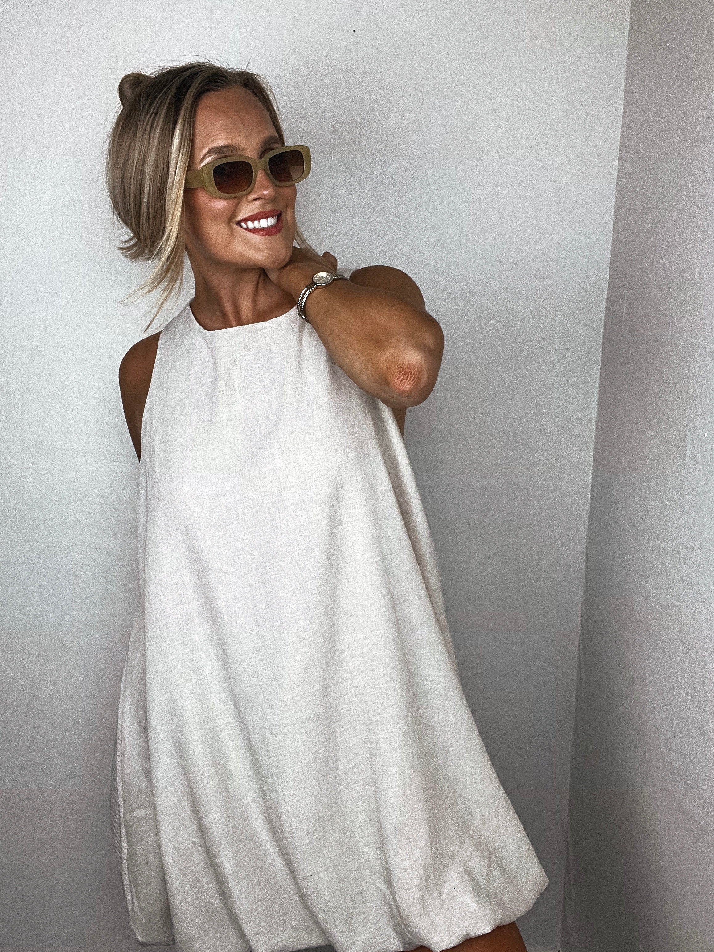 Bubble Hem Dress - Natural