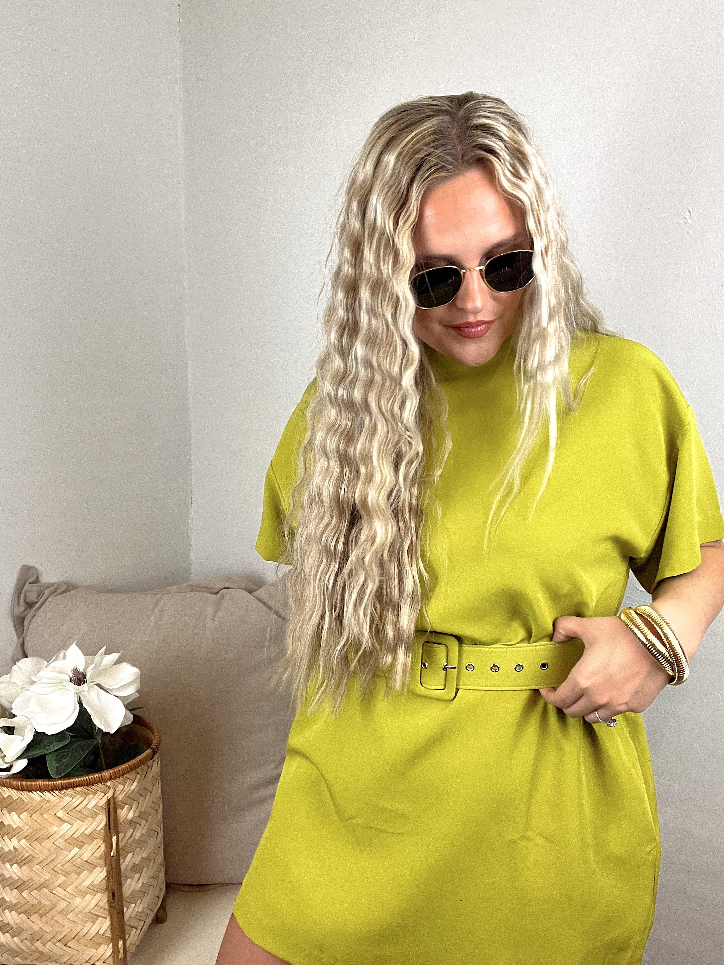 Della Belted Dress - Lime