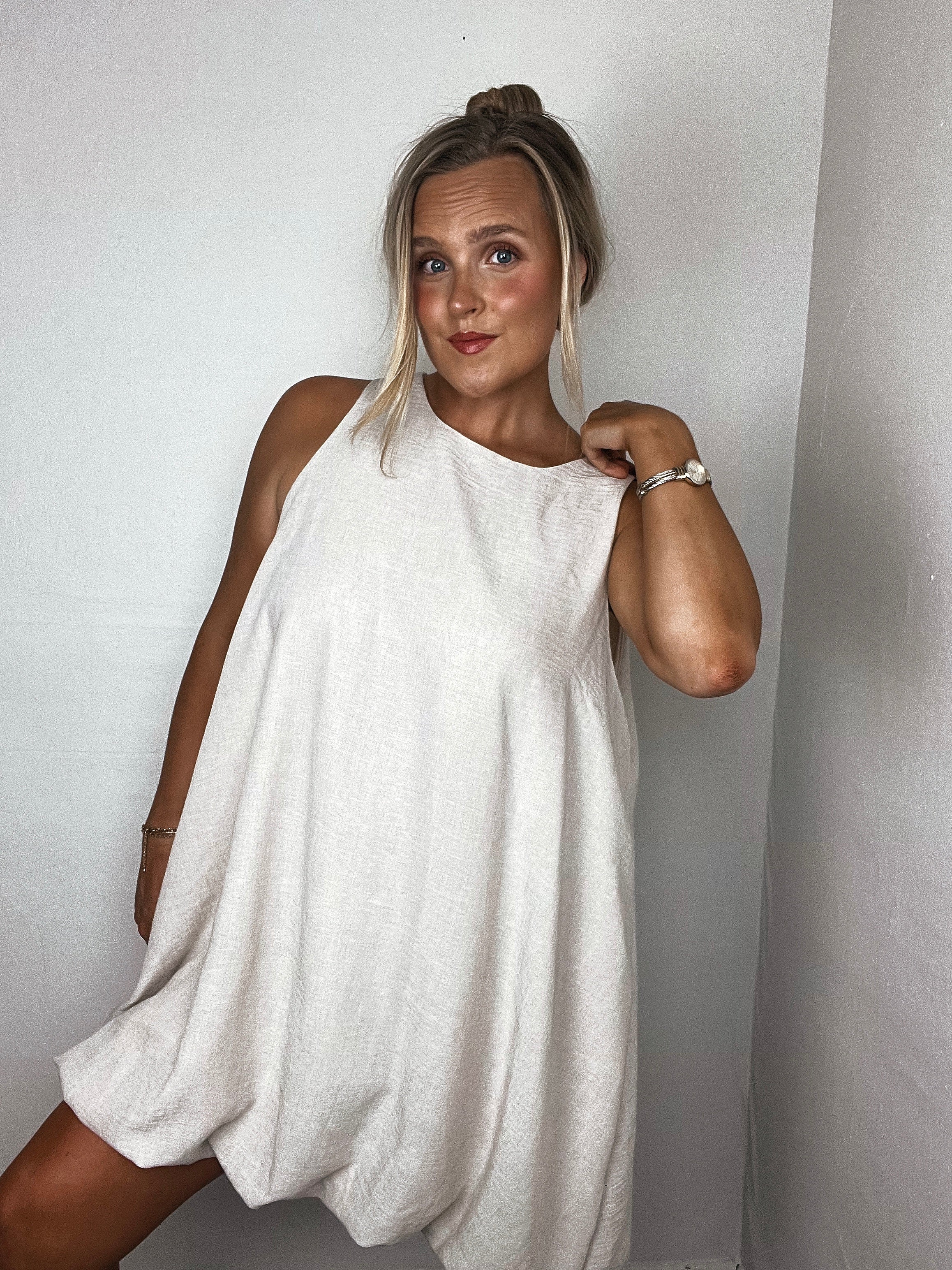 Bubble Hem Dress - Natural