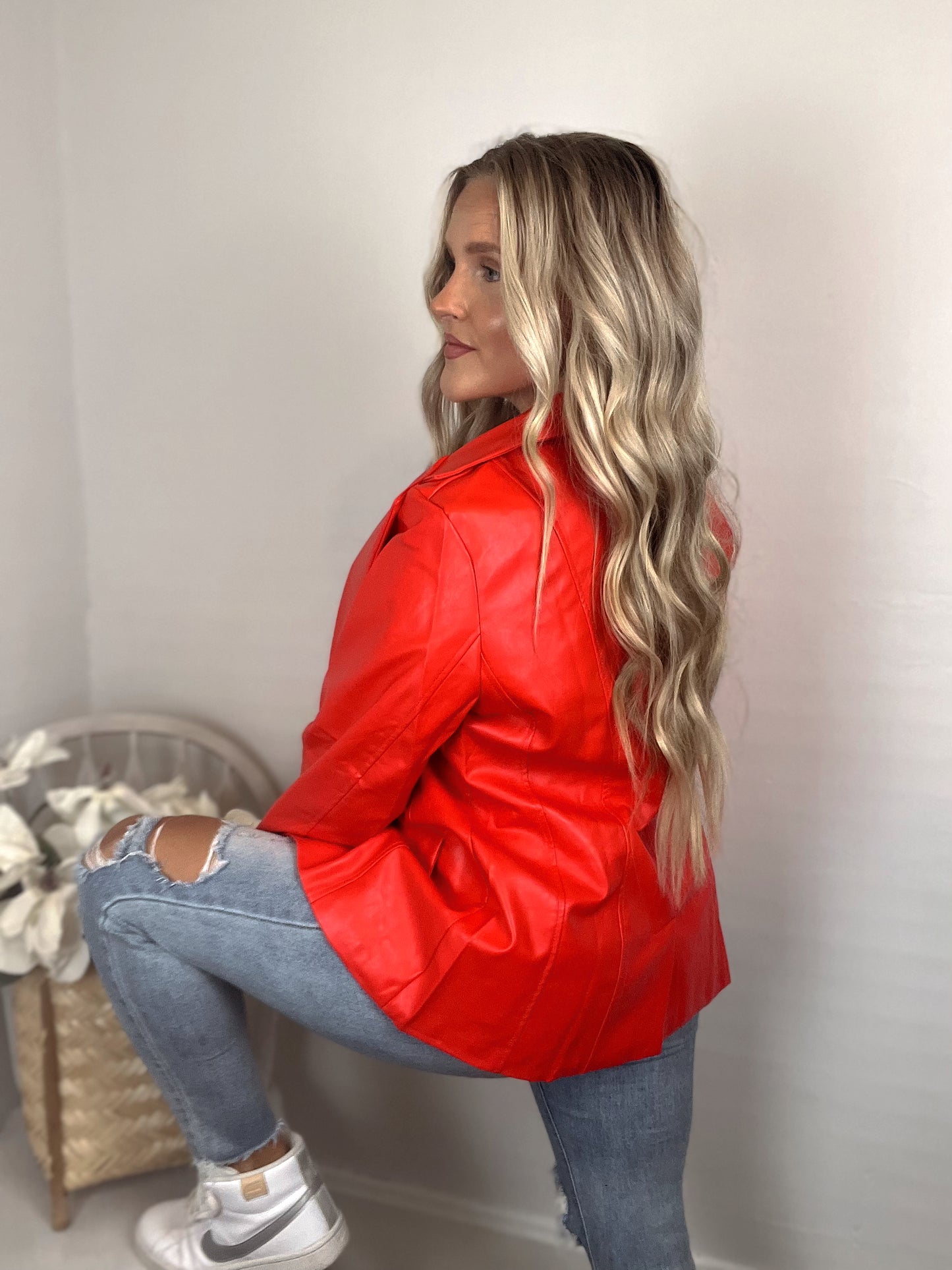 Scout Faux Leather Blazer - Red