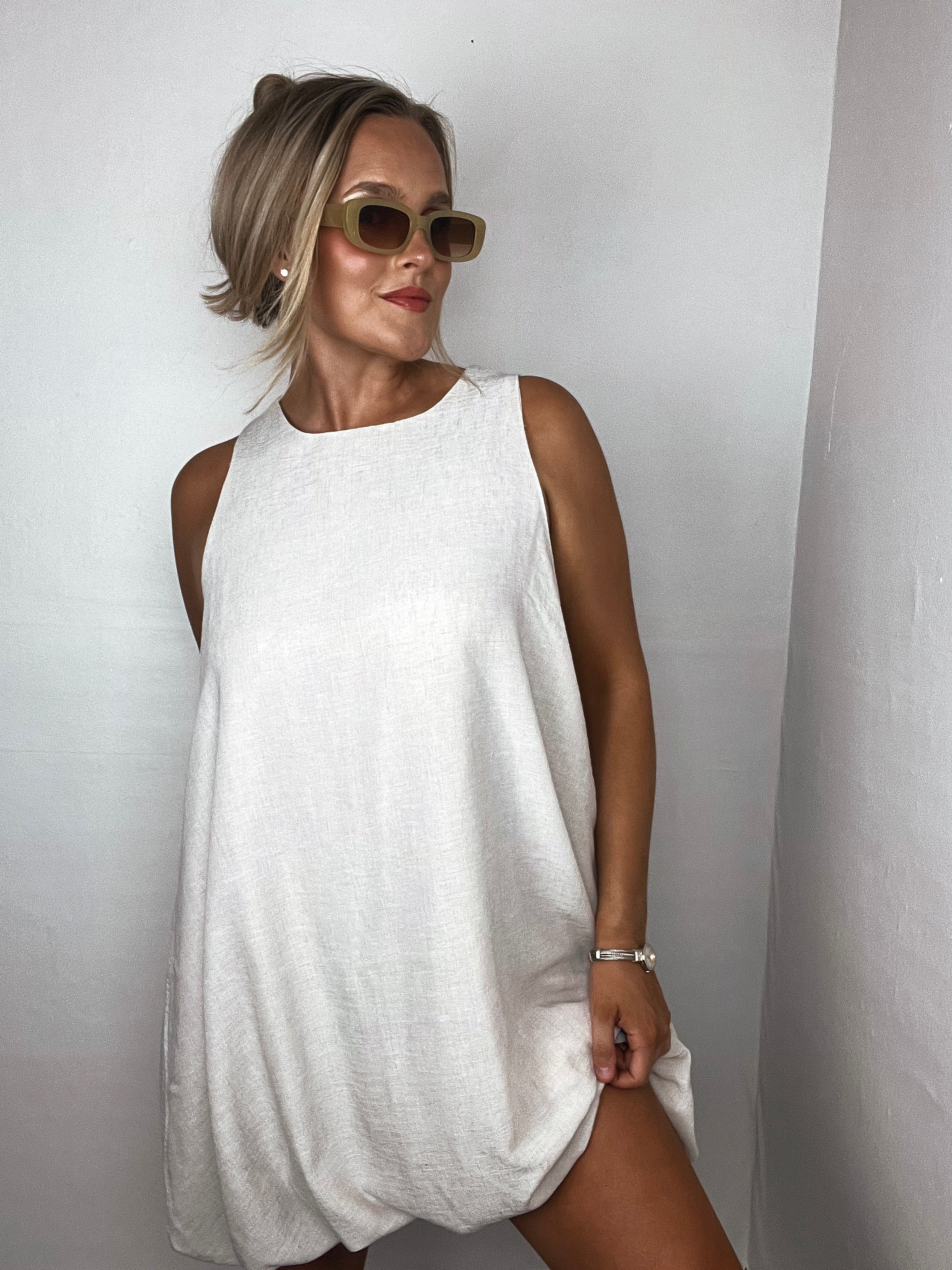 Bubble Hem Dress - Natural