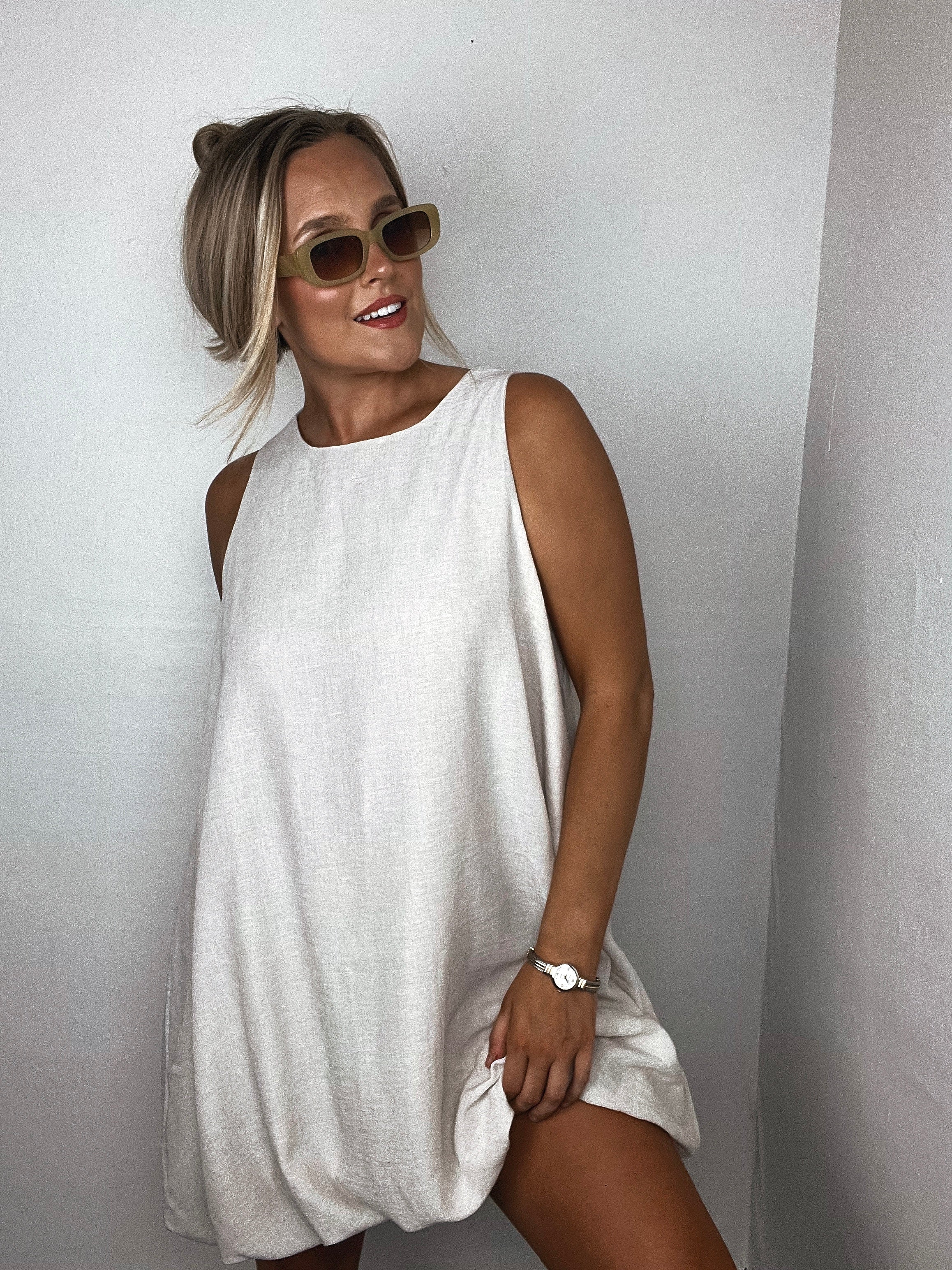 Bubble Hem Dress - Natural