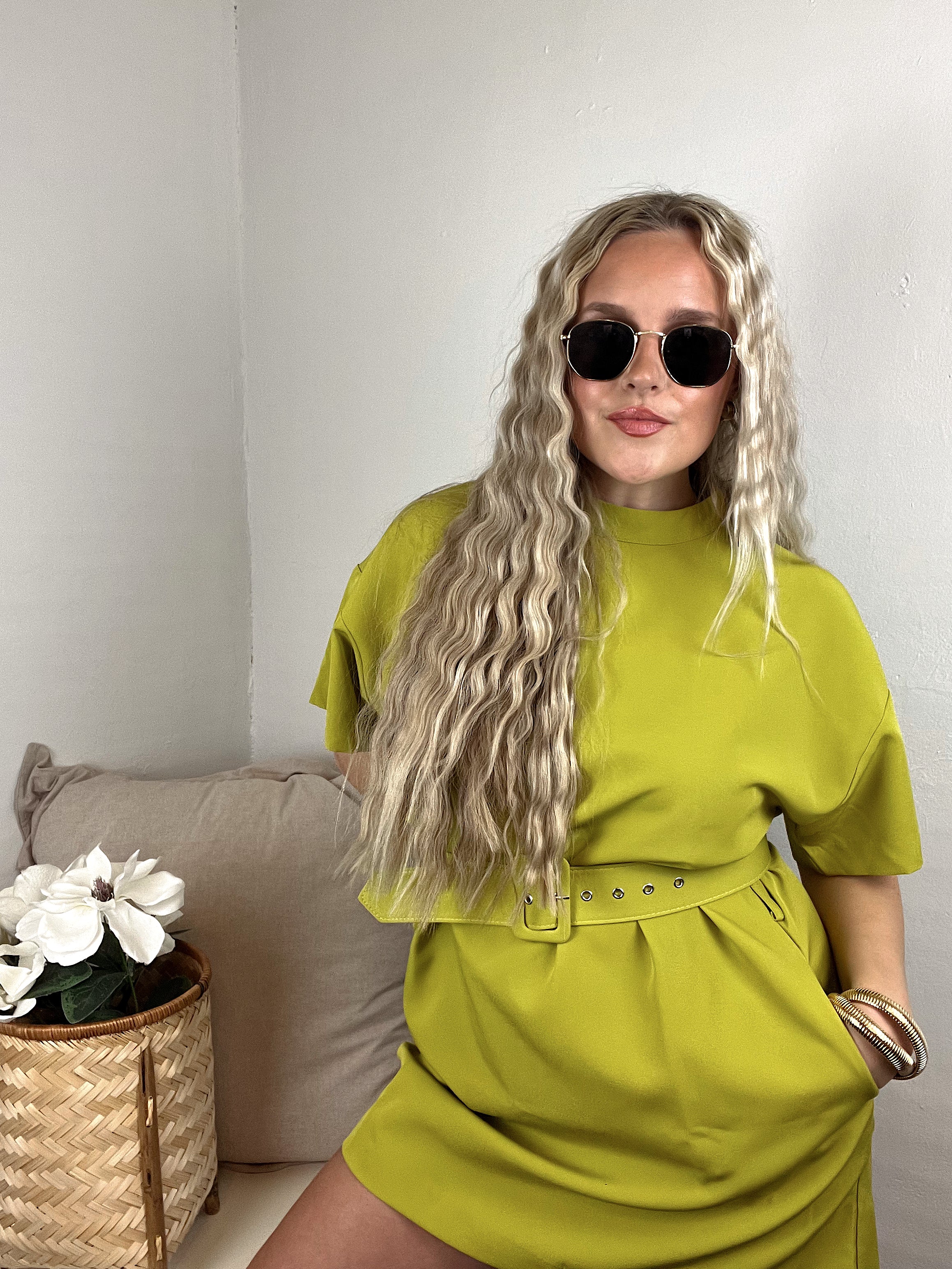 Della Belted Dress - Lime