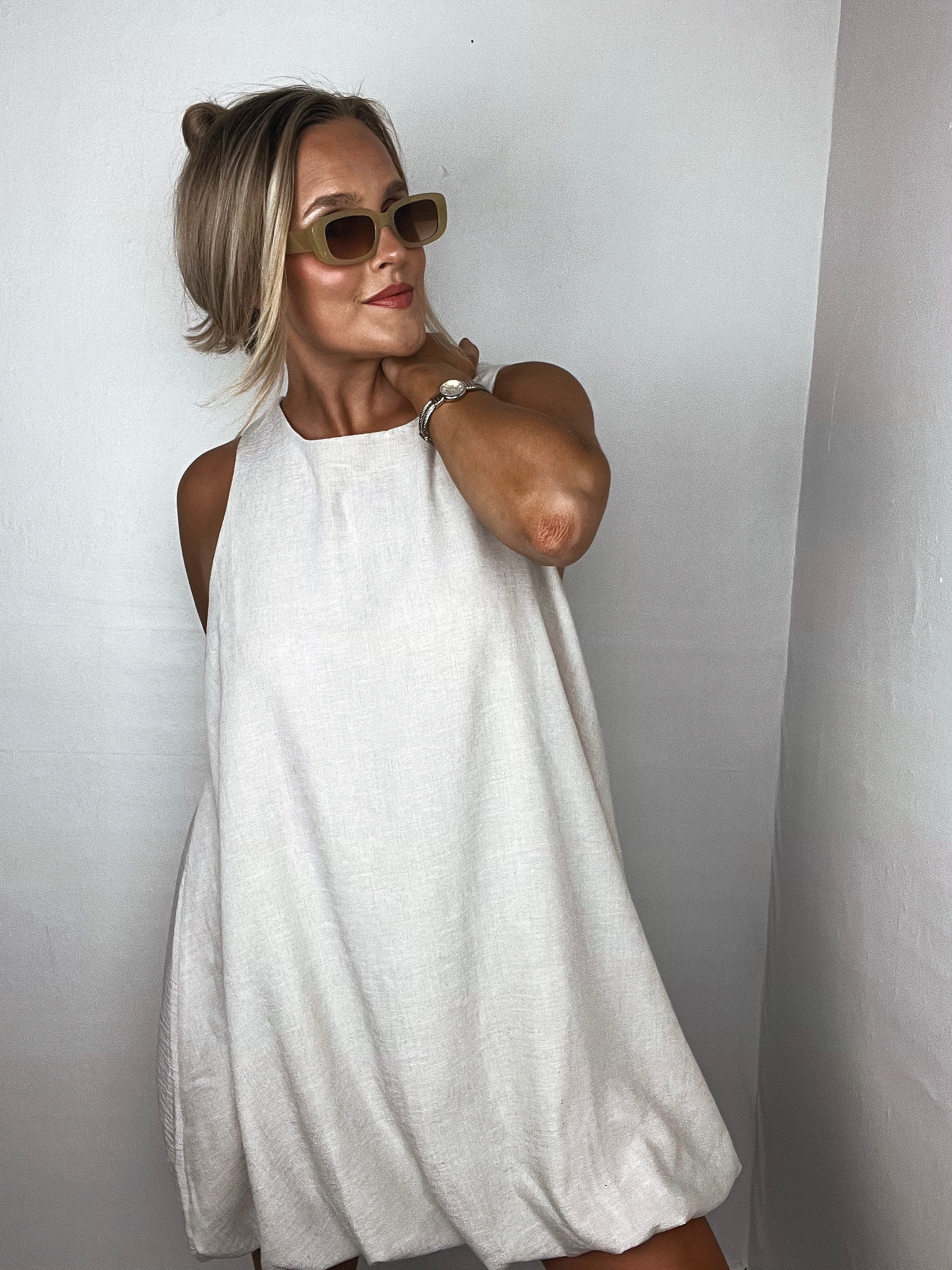 Bubble Hem Dress - Natural