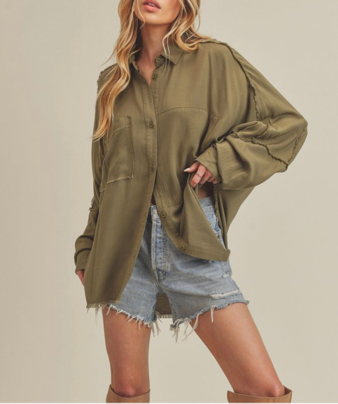 Delilah Frayed Button-Up