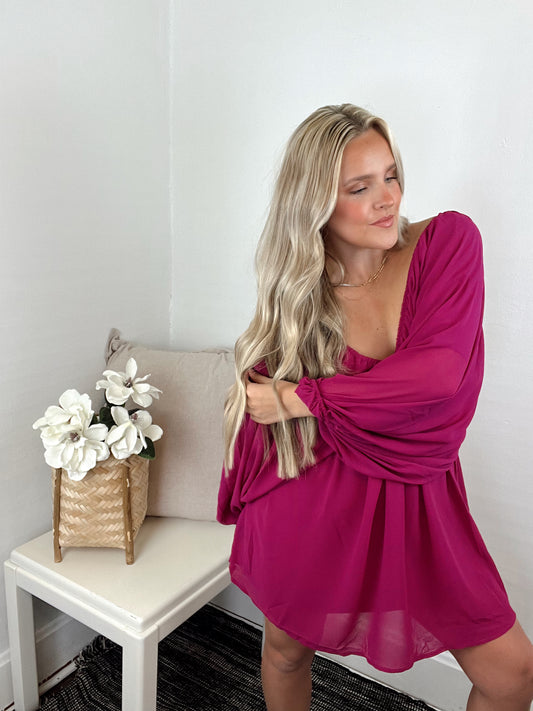 Jacquard Flowy Dress - Magenta