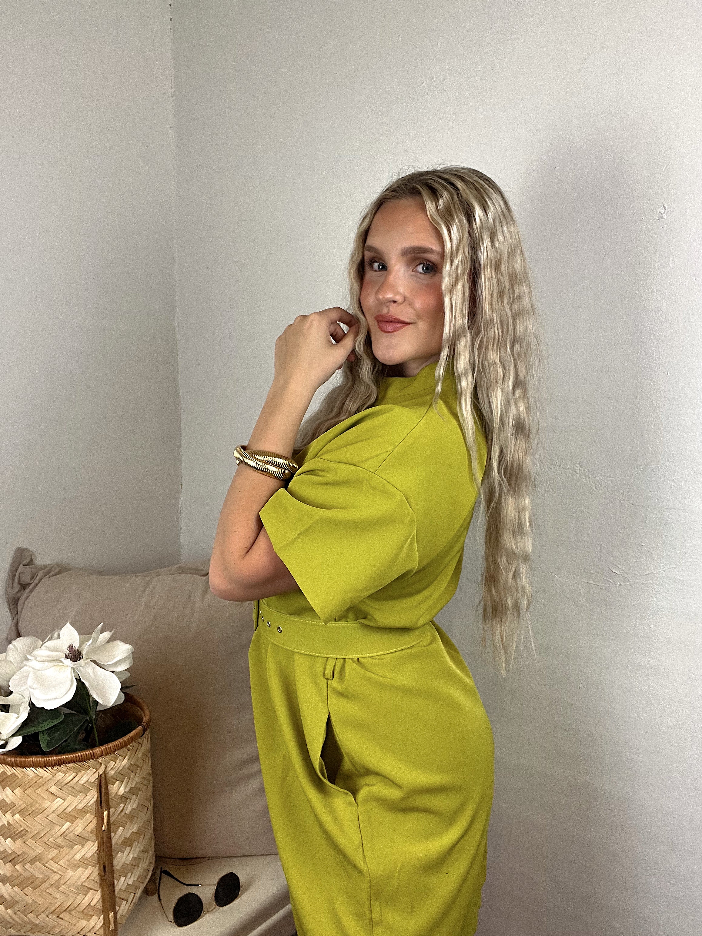Della Belted Dress - Lime