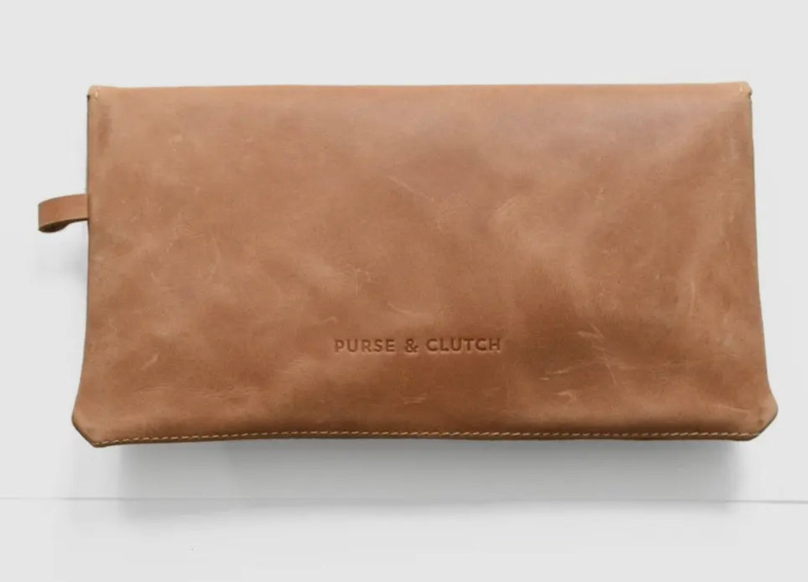 Caramel Genuine Leather Wristlet/Clutch