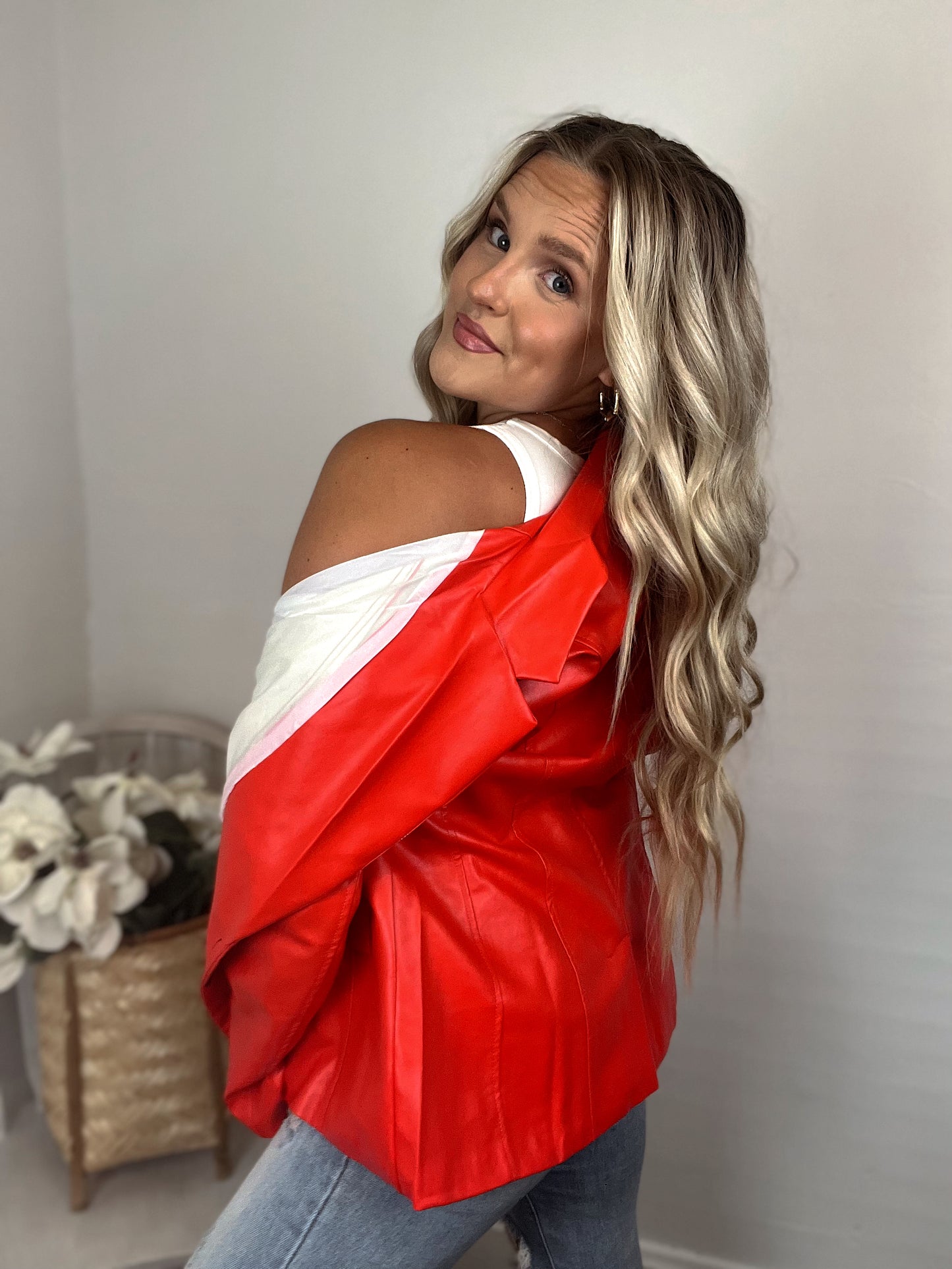 Scout Faux Leather Blazer - Red