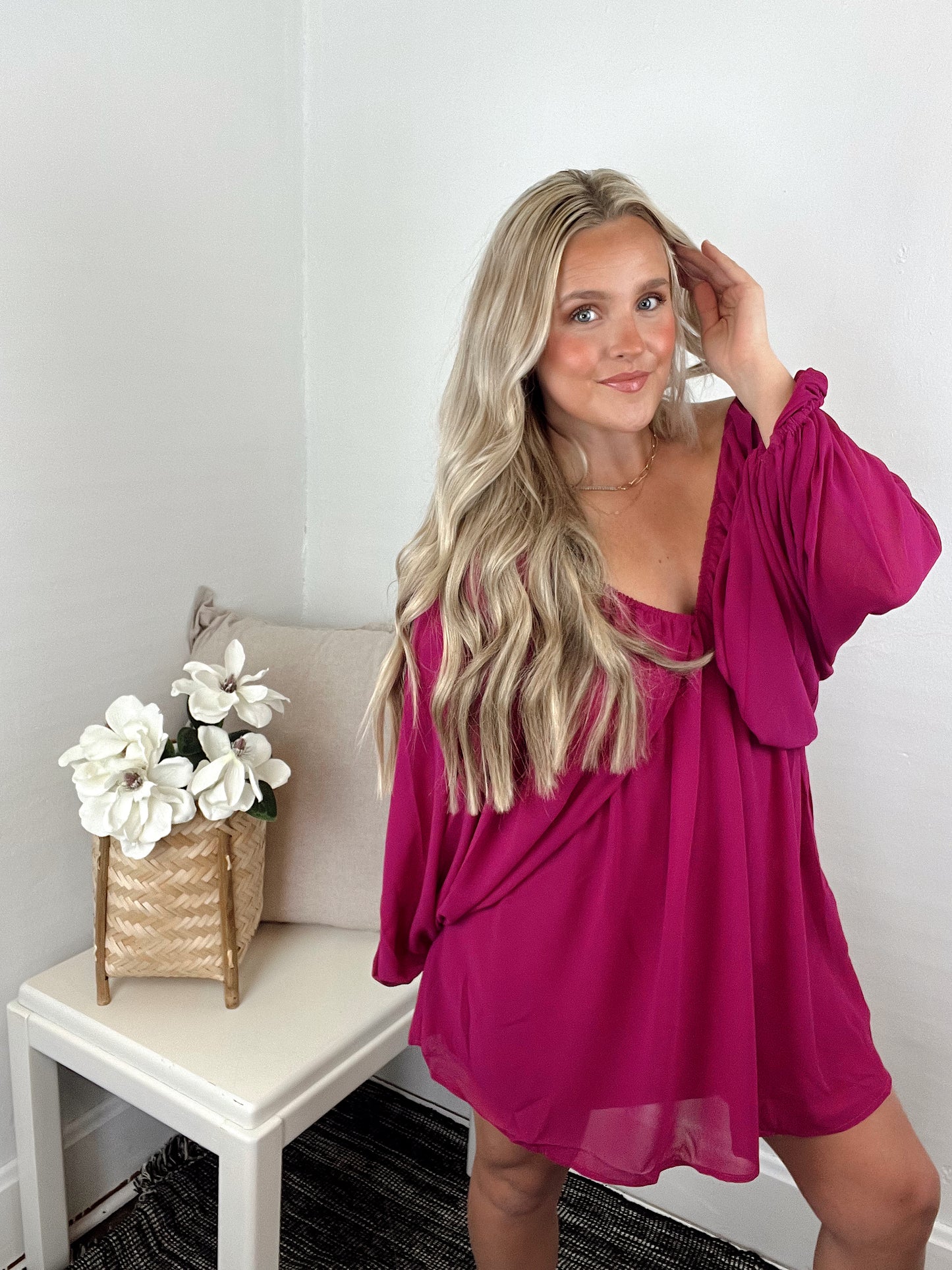 Jacquard Flowy Dress - Magenta