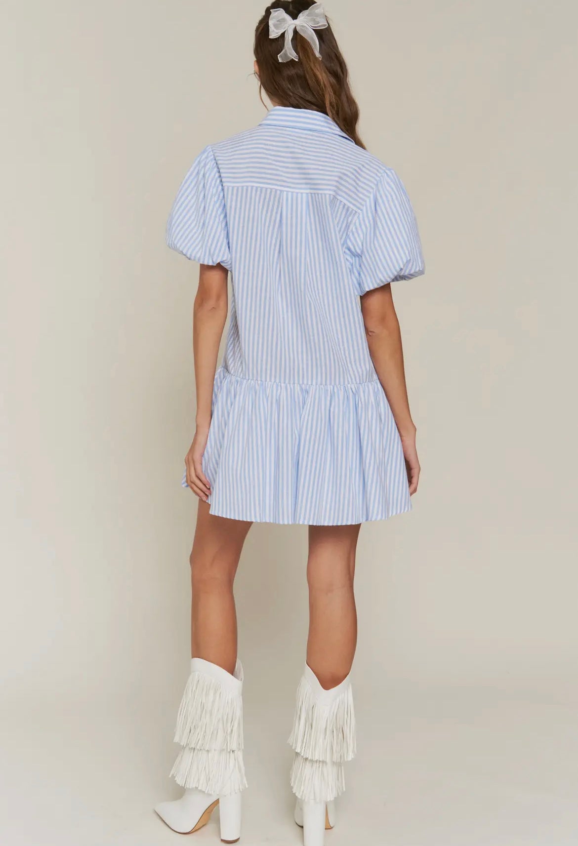 Clo Puff Sleeve Striped Dress