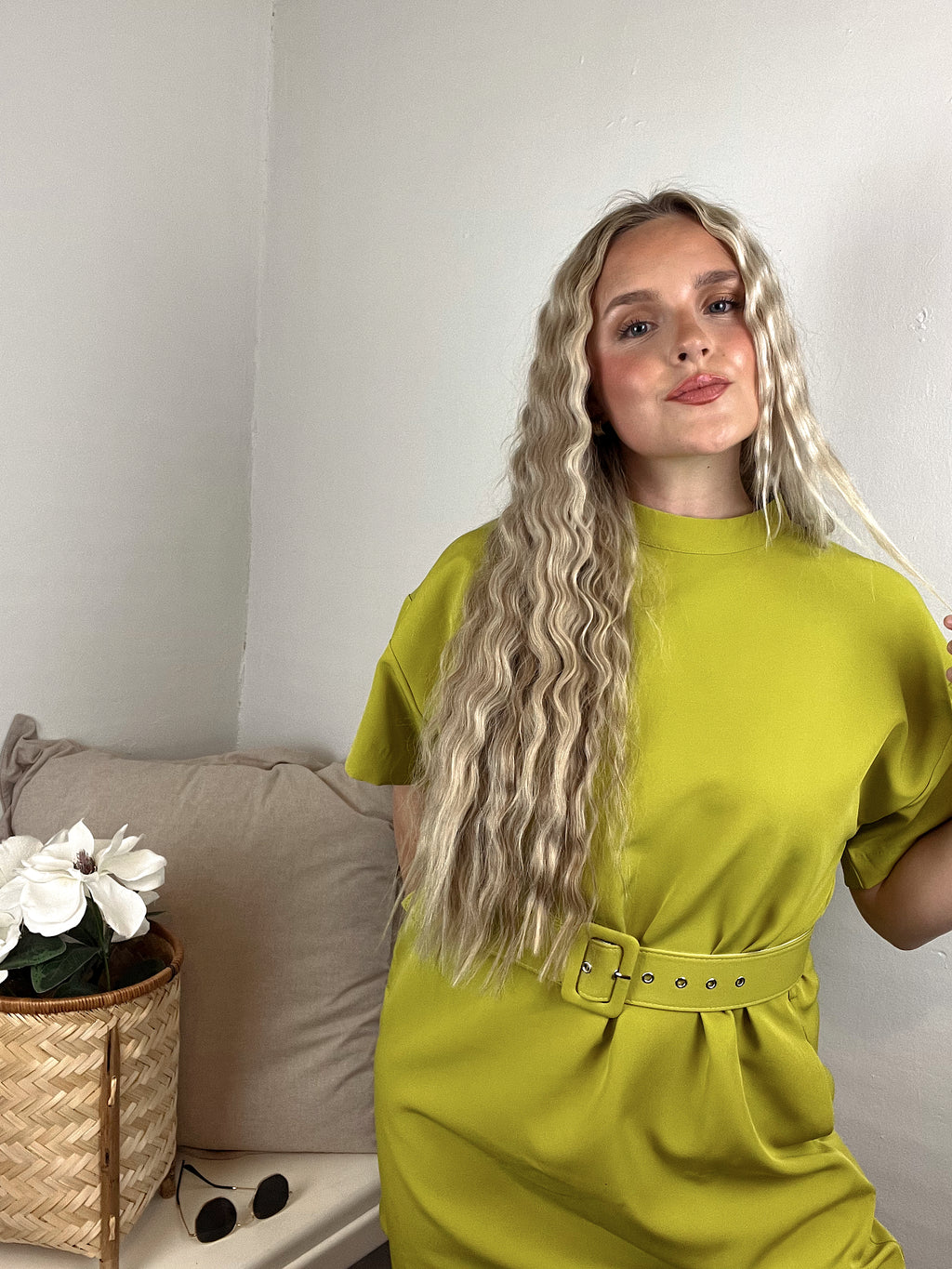 Della Belted Dress - Lime