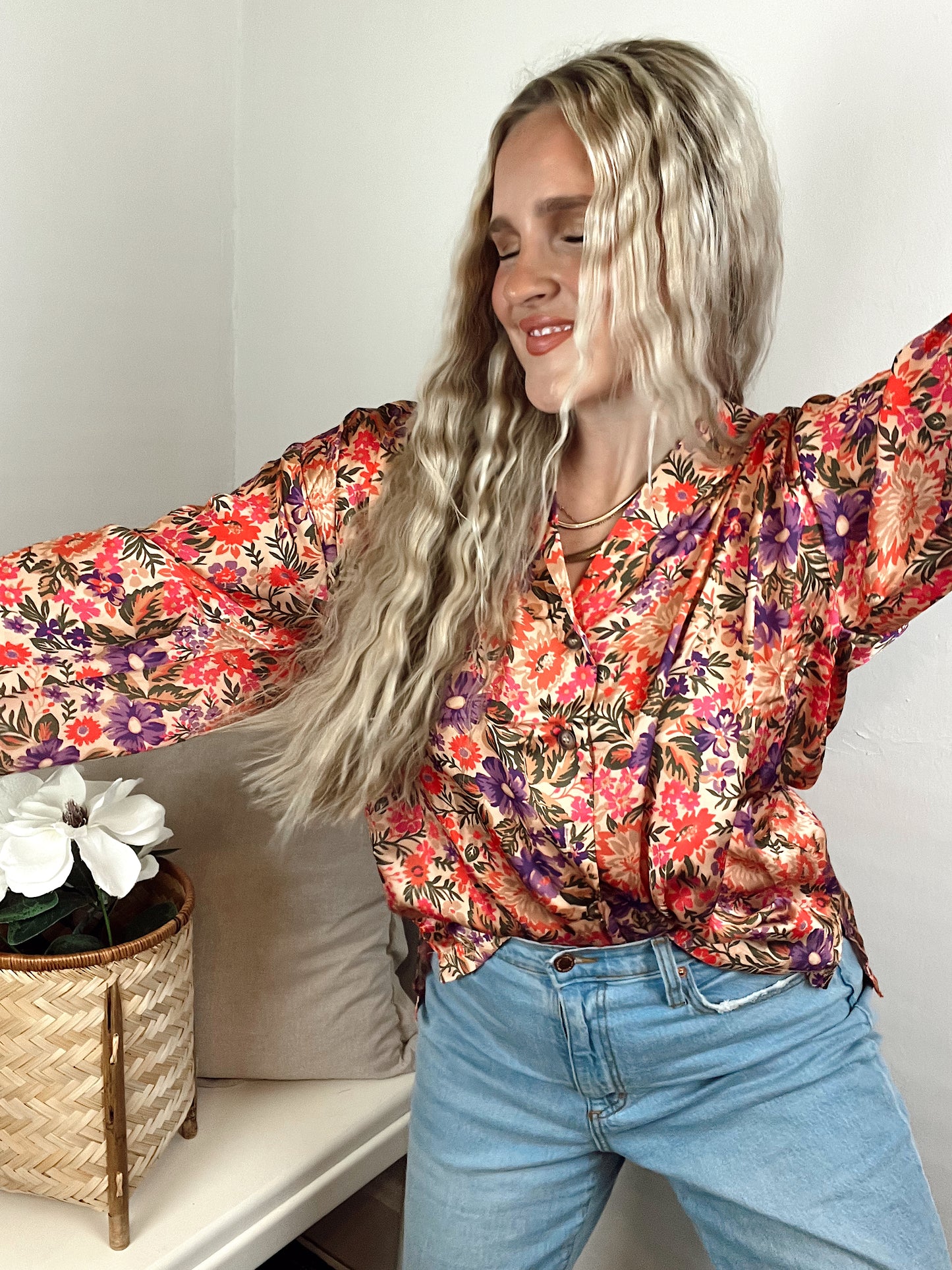 Brielle Floral Silk Button Up