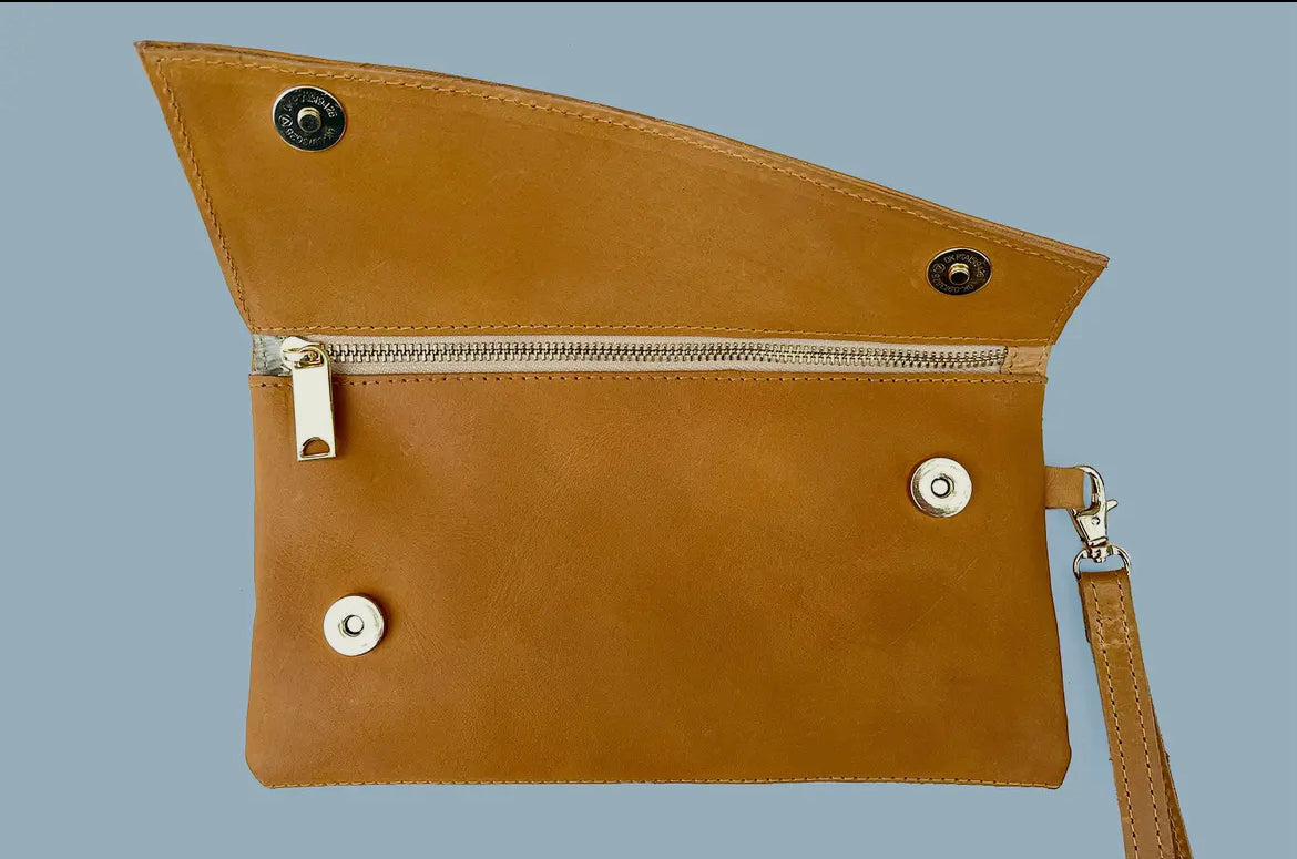 Caramel Genuine Leather Wristlet/Clutch