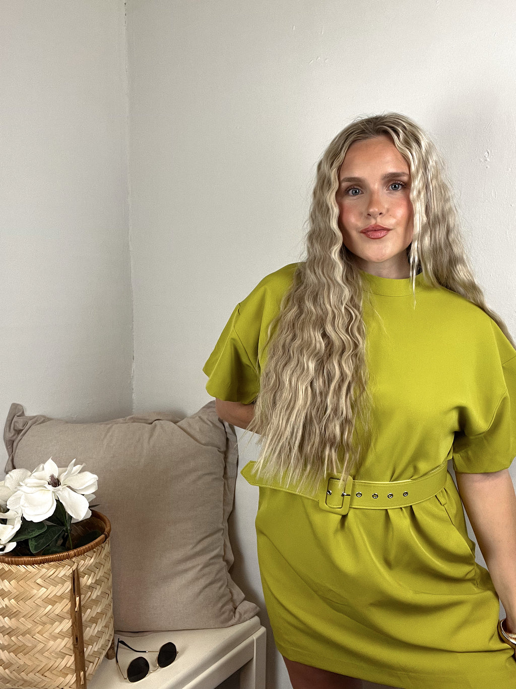 Della Belted Dress - Lime
