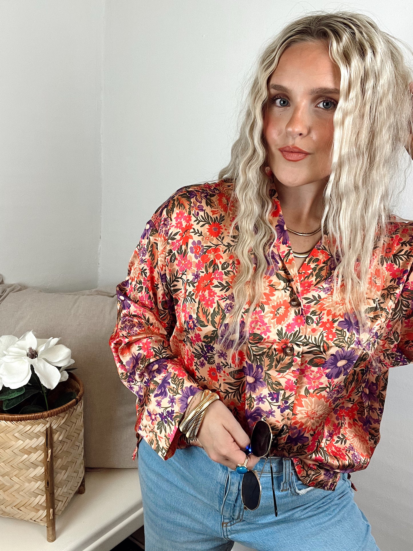 Brielle Floral Silk Button Up