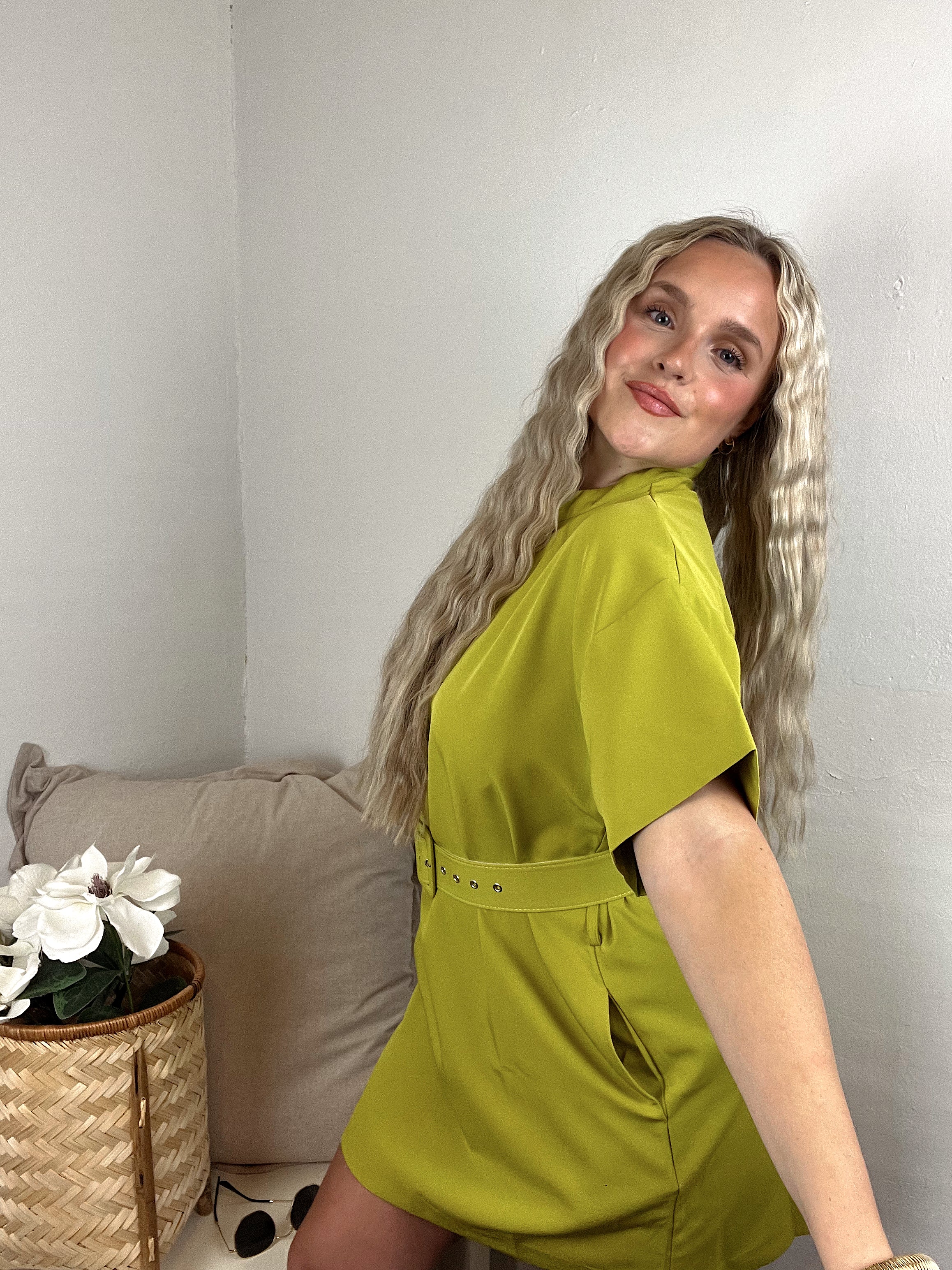 Della Belted Dress - Lime