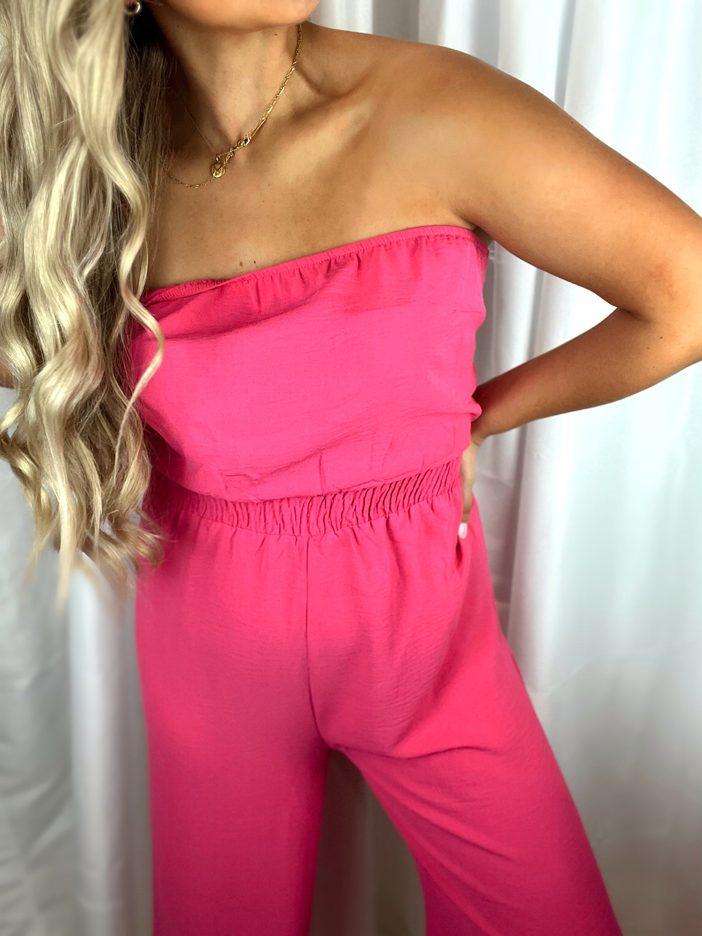 Fergie Back Tie Jumpsuit - Hot Pink