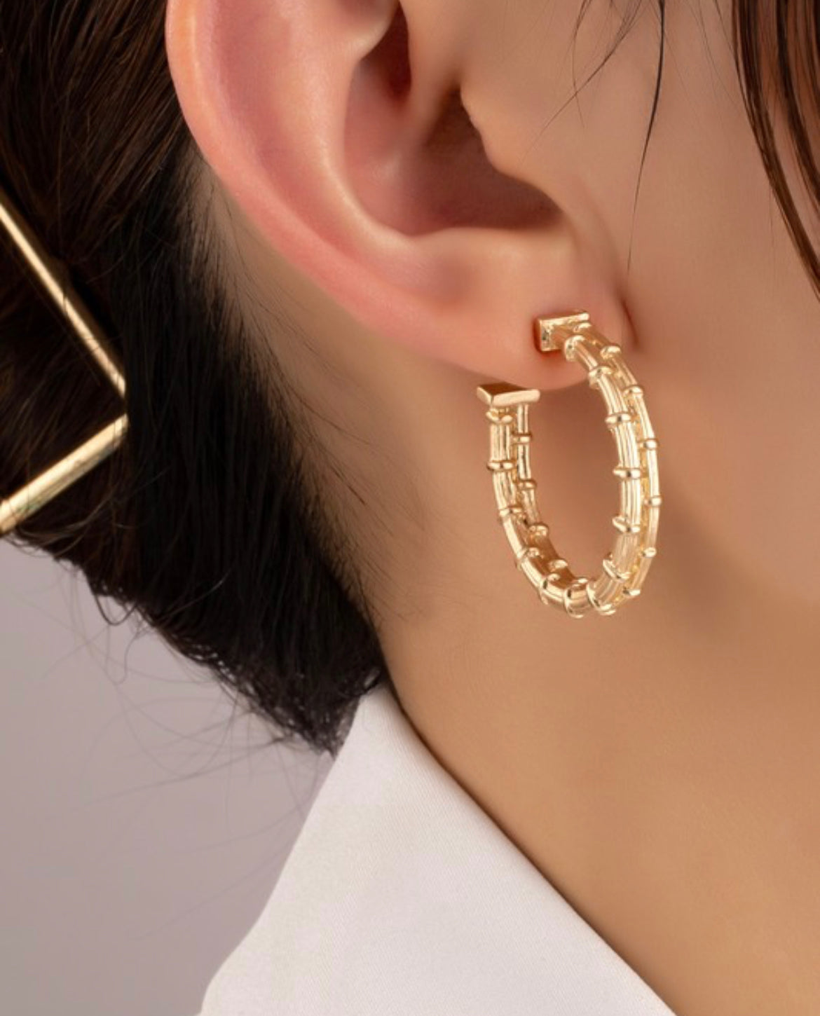 Stay In Line Textured Gold Hoops