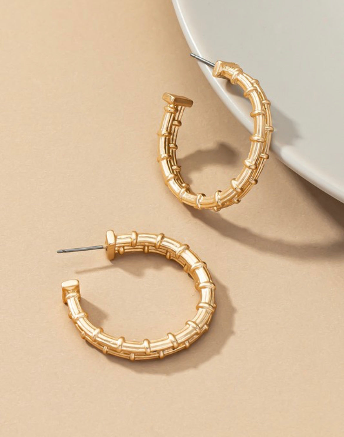 Stay In Line Textured Gold Hoops
