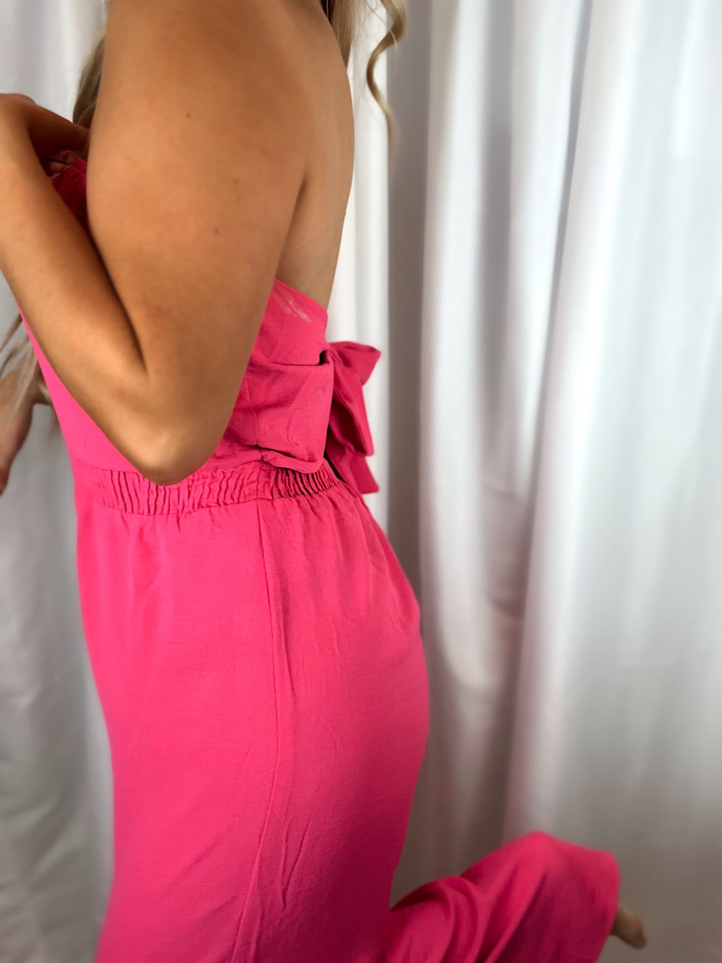 Fergie Back Tie Jumpsuit - Hot Pink