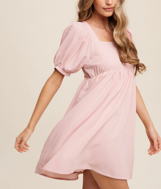 Camila Puff Sleeve Dress - Pink